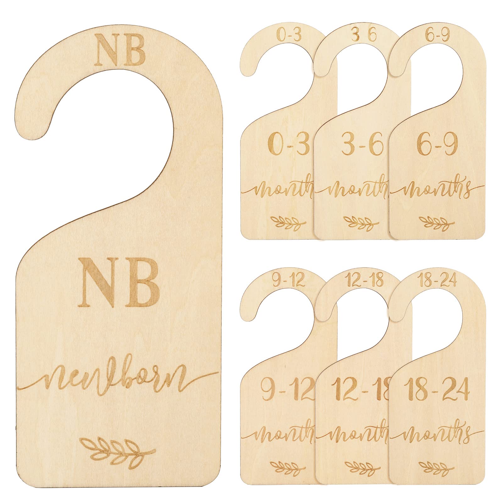Photo 1 of Whaline Wooden Baby Closet Size Dividers Set of 7 Wardrobe Hanger Organizer from Newborn to 24 Month Nursery Decor Dividers with Blue Velvet Bag Design for Home Nursery Infant Baby Clothes