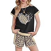 Arshiner Girls Summer Outfits 2 Piece Clothes Color Block Drop Shoulder Sleeve Top and Casual Short Sets Activewear