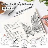 AKARUED 16 Pack Rollerball Pens 0.5mm Black Gel Ink Quick-Dry view 2