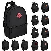 Runpig 12 Pack Backpacks in Bulk,17-inch Lightweight Bookbags for Elementary,Middle,and High School Students,Bulk Backpacks for Kids,Boys,Girls,Classroom,Travel,Gym Supplies (Black)