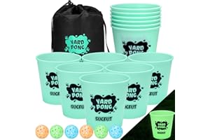 SUGFUT Yard Pong Outdoor Games Glow in Dark with 12 Buckets and 6 Balls, Backyard Toss Games Glow Yard Game for Adults, Family and Kids