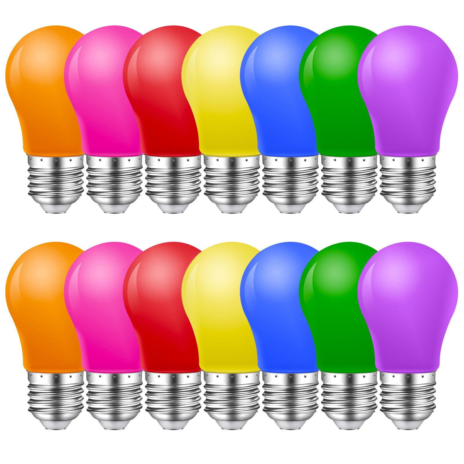 MZYOYO E27 Coloured Light Bulb,Edison Screw 2W Colour LED Light Bulbs,10 Watt Equivalent,for Fairy Lights Party Christmas Holiday,Red Yellow Blue Green Orange Pink Purple,AC230V,Pack of 14