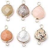 LE SKY 10 Pcs Natural Stone Connectors Faceted Water Drop Shape Crystal Agate Stone Pendants for Jewelry Making Necklace