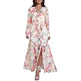 ANRABESS Women’s Long Sleeve Floral Maxi Dress Boho Flowy Wrap Slit V Neck Beach Fall Wedding Guest Party Vacation Dresses