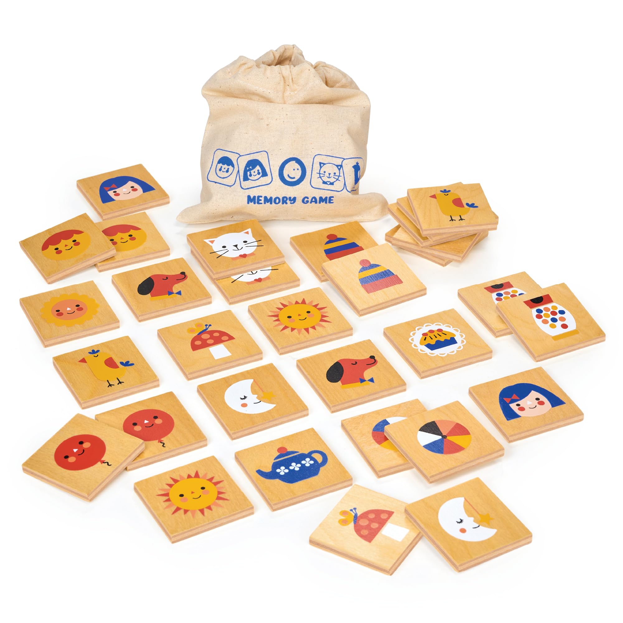 Mentari Wooden Memory Game - Matching Pairs Toy For Group Play With Children Ages 3+