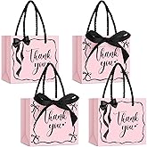 Kolldenn 24 Pcs Valentines Day Gift Bags with Handles, Small Thank You Paper Bags with Bow Ribbon, 5 x 2.5 x 4.7 in Paper Party Totes for Wedding, Baby Shower, Bridal Shower(Pink,Black)