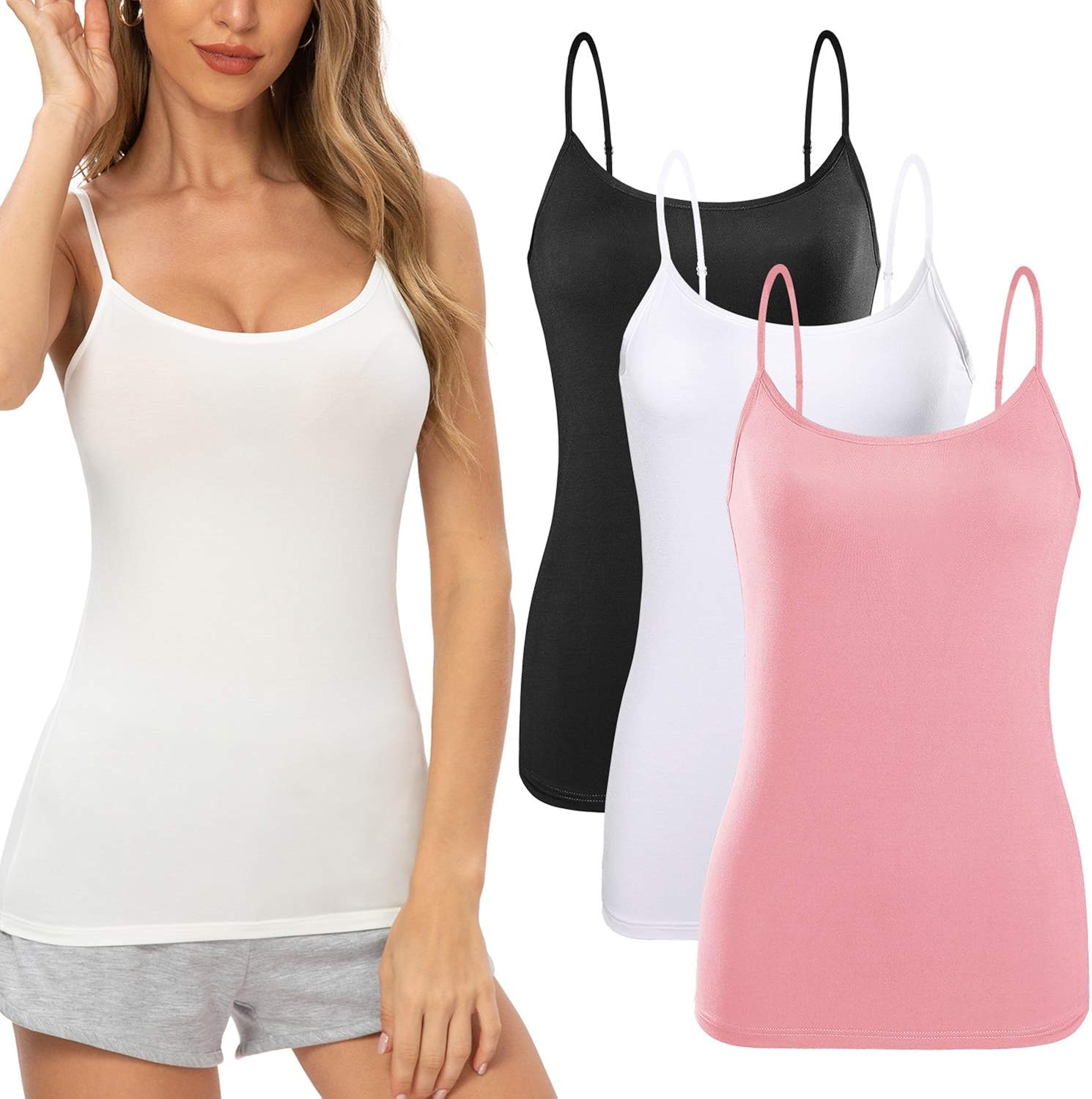 AMVELOP Adjustable Camisole for Women Spaghetti Strap Tank Top Camisoles at  Women’s Clothing store