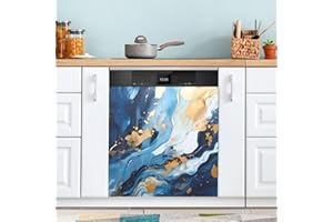 JIPONI Dishwasher Magnetic Cover Blue Gold Marble Dishwasher Magnetic Kitchen Art Decor, Dishwasher Magnetic Sticker 23 W x 26 H Inch