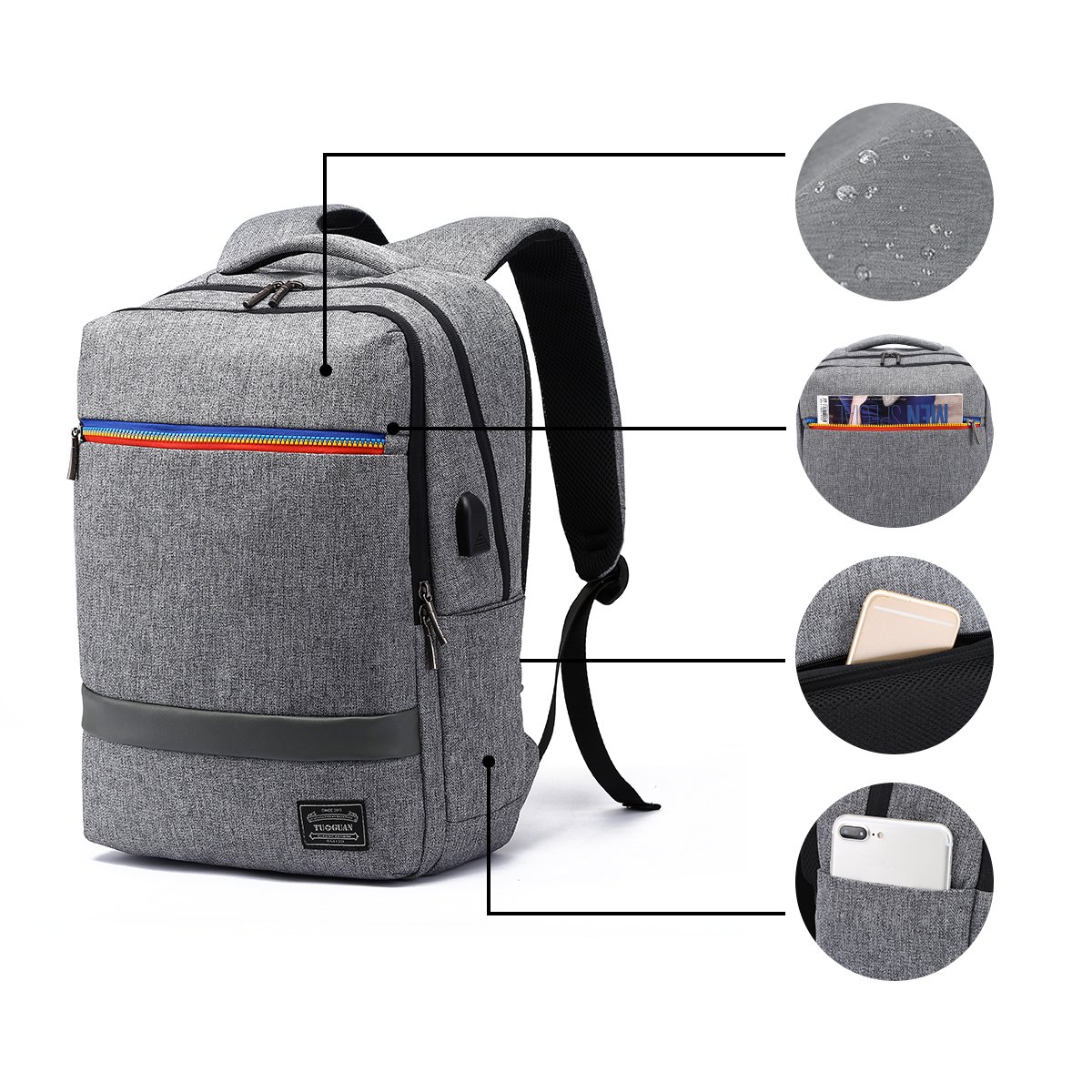 Water Resistant Laptop Backpack Anti-Theft Slim Business Bag with USB Charging Port Fits 15.6 Inch Laptop Notebook Macbook Tablet Computer for College Student Size 11.8\