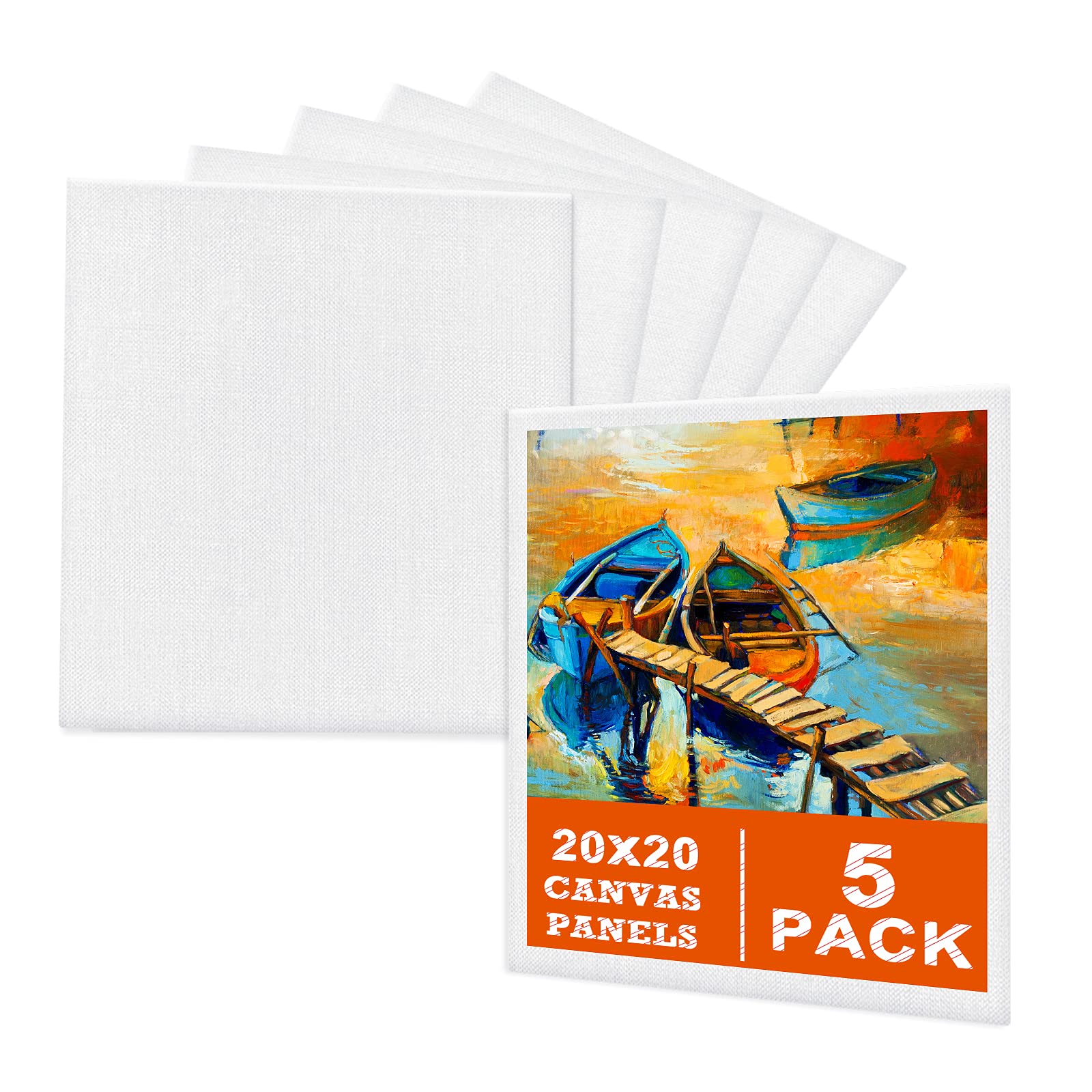 5 Packs Canvas for Painting - 20 x 20 cm(8" x 8"), Blank Canvas Panels Board for Acrylic Painting, Oil Paint & Wet Water Art Media, Canvases for Professional Artist, Hobby Painters & Beginners
