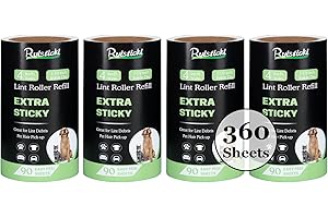 RUISTICKI 4 inch Lint Roller Refill for PetLovers Evercare Lint Rollers and More, Pack of 4 Extreme Stick Lint Roller Refill Rolls for Pet Hair, 90 Sheets per Refill, Total 360 Sheets (Inside Dia. 1-1/2 inch)