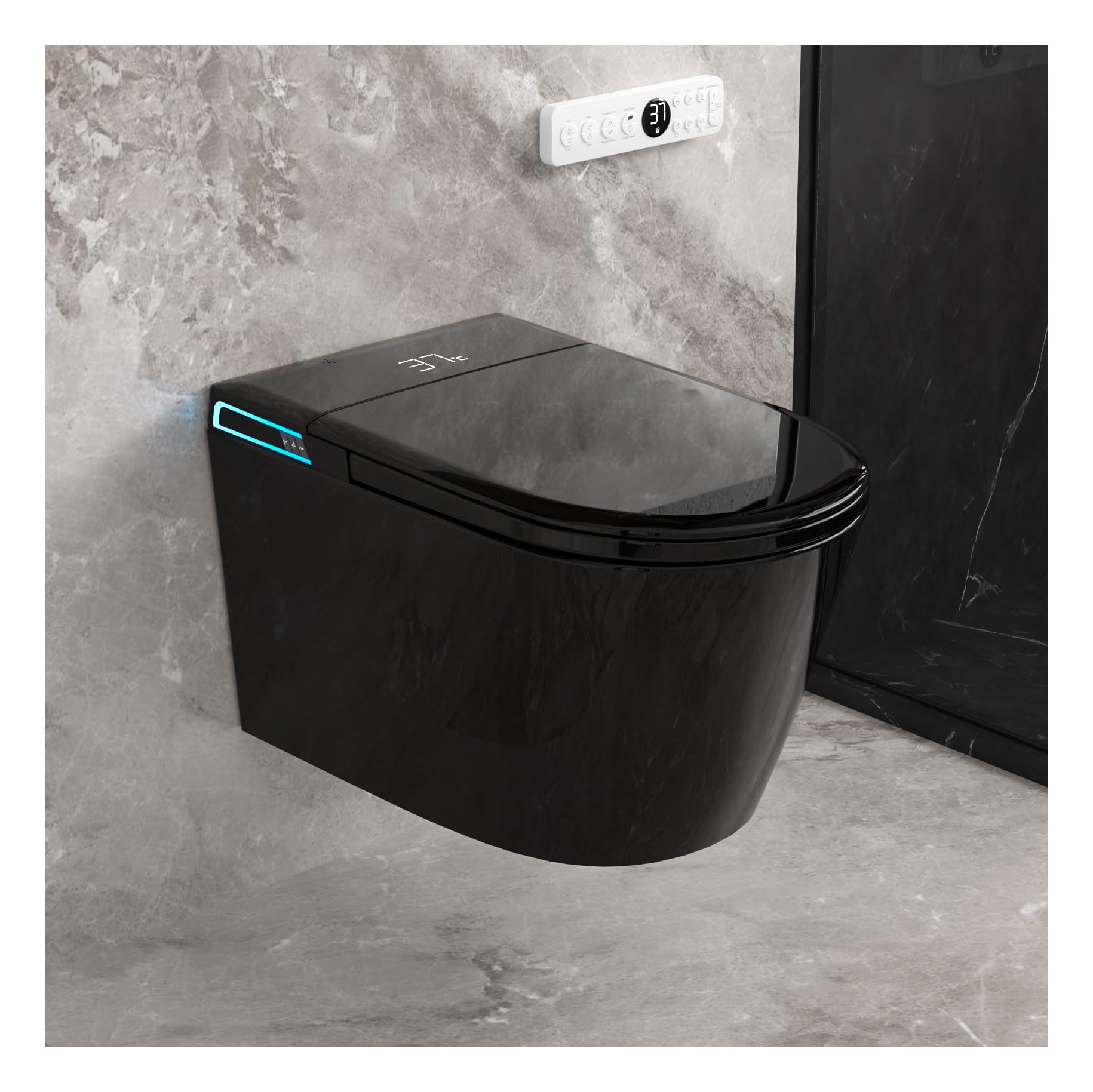 Photo 1 of SmartSylva Black Smart Wall Hung Toilet Combo,Auto Flush, Auto Open/Close LId,Heated Seat,Warm Water/Dryer, Modern Elongated Bidet Toilet with In wall Carrier (No need to buy an additional Water Tank)