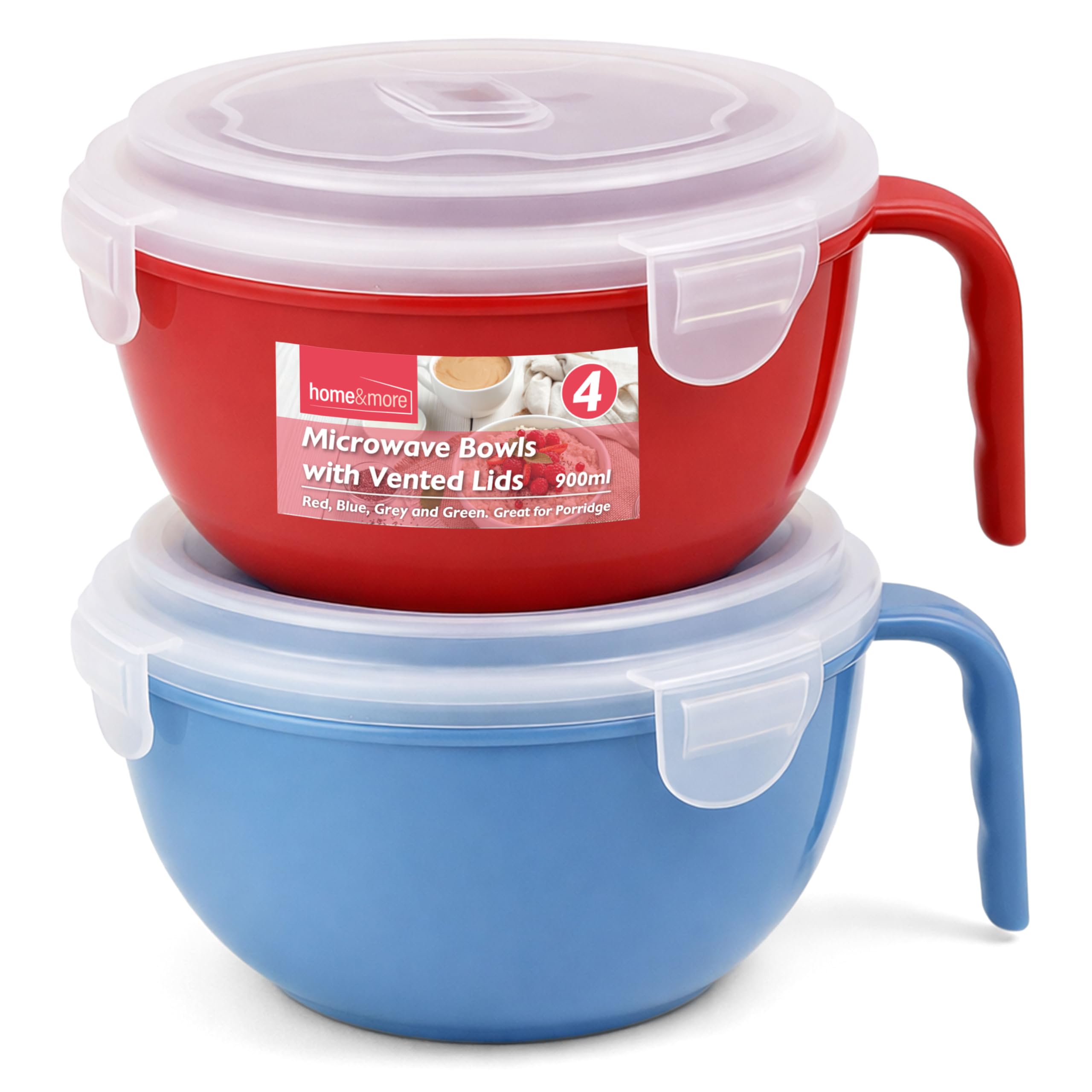 SOL 2pk Microwavable Containers with Vented Lids - 900ml Soup Mugs with Handles for Home & Office - Dishwasher-Safe Microwave Bowls with Leak-Proof Lids