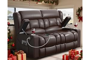 MisUMis RV Loveseat Recliner Sofa, Wall Hugger Reclining Loveseat RV Couch with USB Ports, Large Pockets, Cup Holders, 150° Adjustable RV Recliners Furniture for Travel Trailers & Home Theater Seating