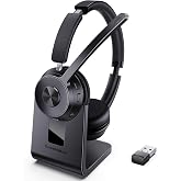 Wireless Headset with Mic for Work, Bluetooth Headset with Noise Cancelling | Headphones with Microphone Mute &amp; USB Dongle for PC/Computer/Laptop/Cell Phones/Remote Work/Call Center (Black)