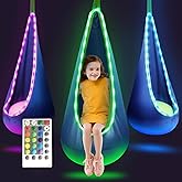 Light Up Kids Pod Swing Seat, Sensory Swing with 16 Colors Change and 4 Modes, Hanging Hammock Chair for Indoor and Outdoor (Blue)
