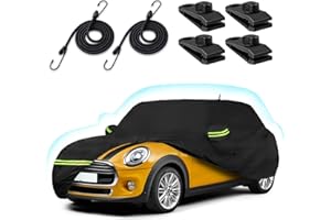BETERNY Car Covers for 2002-2025 Mini Cooper/Cooper S/Hardtop/Convertible 2-Door, 210T Waterproof All Weather Cooper Full Car Cover Outdoor Custom-fit Cotton Lining Windproof Cover with Door Zipper(Black)