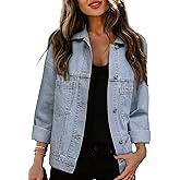 Sidefeel Women's Denim Jackets Casual Long Sleeve Oversized Fall Outfits Jean Jacket