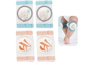 Reidio 2 Pairs Baby Knee Pads for Crawling Breathable Elastic Cotton Crawling Knee Pads Cute Unisex Baby Knee Protector with Sponge Pad for Baby Toddler (Fox & Bear)