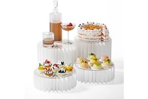 HeiMma 4 Pack Buffet Risers, FOLDABLE Food Display Risers for Dessert Table,Dessert Table Display Set, White Cardboard Cylinder Cake Cupcake Stands for Party, 12in Round