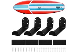 HOFURME 4 Pack Universal Skateboard & Surfboard Wall Mount Display Racks, Stainless Steel Surf Board Wall Hangers, Solid Skateboard Racks, Works with Surfboards, Longboards, Wakeboards and More, Black