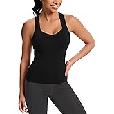 MathCat Women's Workout Tank Top with Built-in Bra, Slight V-Neck Racerback Sports Shirt, Breathable Athletic Camisole