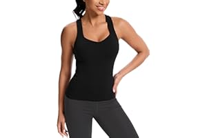 MathCat Women's Workout Tank Top with Built-in Bra, Slight V-Neck Racerback Sports Shirt, Breathable Athletic Camisole