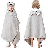 Style Quarters 100% Cotton Kids Hooded Bath Towel with Embroidery - Large 50"x24" Soft Terry Toddler Beach Towel, Cartoon Cat Hooded Towel for Boys & Girls (Grey Cat)