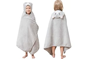 SO OQ STYLE QUARTERS Style Quarters 100% Cotton Kids Hooded Bath Towel with Embroidery - Large 50"x24" Soft Terry Toddler Beach Towel, Cartoon Cat Hooded Towel for Boys & Girls (Grey Cat)