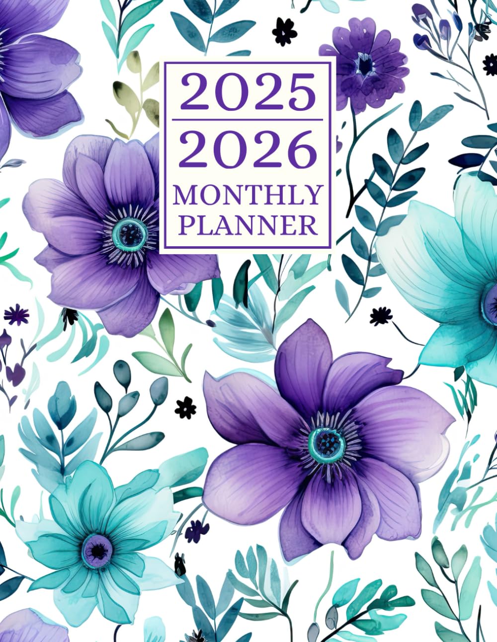 2025-2026 Monthly Planner: 2 Year Calendar 8.5 x 11 Large Size with Holiday Reminders | from JANUARY to DECEMBER 24 Month Organizer Schedule | Purple Flower
