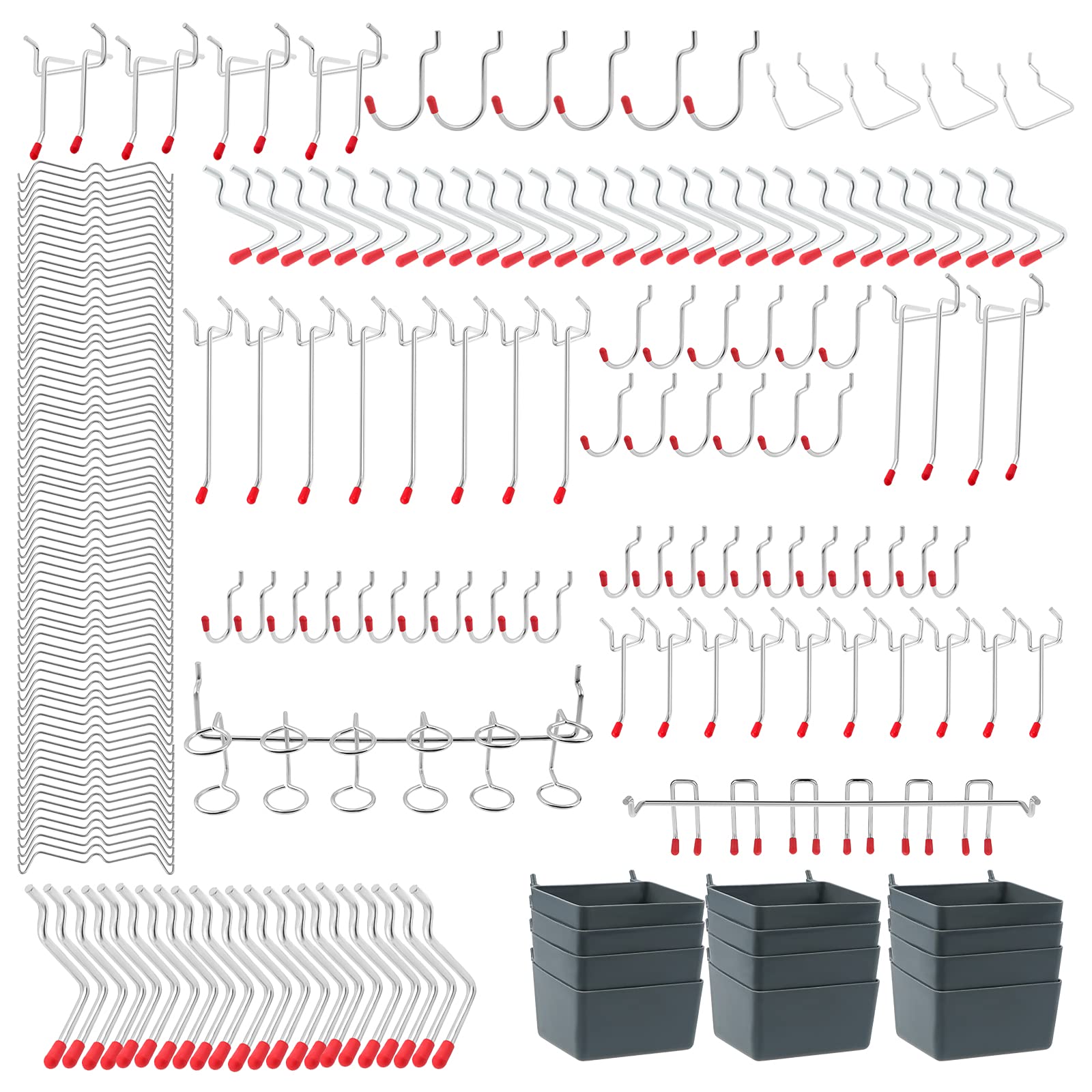 Faankiton Pegboard Hooks Assortment, Stainless Steel Pegboard Hooks Set Pegboard Hanging Accessories 1/8 and 1/4 inch for Organizing Various Tools in the Garage Kitchen Workbench Retail Shop (230PCS)