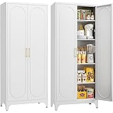 MetalMax Kitchen Storage Cabinets, 75" Tall Metal Storage Cabinet with Doors and 4 Shelves, Kitchen Pantry Cabinets with Gold Handles, White Food Pantry, Large Cupboard for Dining Room, Office