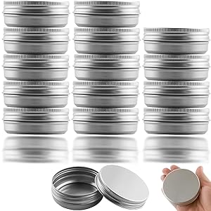 MotBach 14 Pcs 60ml Aluminum Tin Jar 2-Ounce Metal Tins Screw Lid Flat Aluminum Silver Slide Round Tin Containers Refillable Containers Small Empty Cans for Cosmetic, Candle, Candy, Lip Balm, Powder