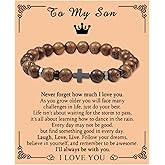 Someki To My Son Bracelet from Mom Dad Mens Beaded Bracelets Cross Bracelet Jesus Christian Gifts for Son Inspirational Birthday Gifts for Men