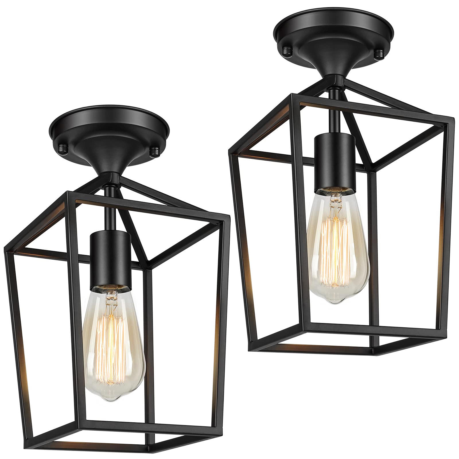 Photo 1 of BesLowe 2-Pack Farmhouse Semi Flush Mount Ceiling Light Fixtures for Hallway, Industrial Close to Ceiling Lighting for Entryway Kitchen Foyer Laundry, Black