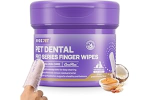 HICC PET Pro Dog Teeth Cleaning Wipes, Vet-Recommended Finger Toothbrush for Dogs & Cats, No-Rinse Dental Care Wipes, Gentle Cleansing & Gum Care, Tooth Brushing Kit Support, 50 Count (Peanut Butter)