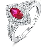 RANDES Marquise Engagement Ring 925 Sterling Silver Created Sapphire/Emerald/Ruby/Aquamarine Gemstone Double Halo Wedding Promies Rings Anniversary Jewelry Size 6-10
