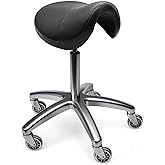 TASALON Saddle Stool - Ergonomic Saddle Chair - Comfortable Saddle Stool with Wheels - Swivel Salon Cutting Stool for Kitchen, Salon, Spa, Tattoo, Pedicure, Massage -Esthetician Chair – Black