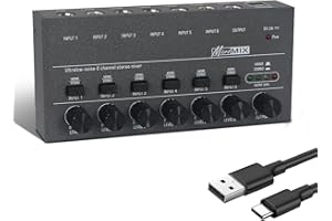 Horse Audio Mixer Line Mixer, 6-Channel Stereo Line Mixer for Sub-Mixing, Ultra Low Noise Operation, for Guitar, Microphone, Bass, Digital Keyboard, Suitable for Bar and Small Club, Black
