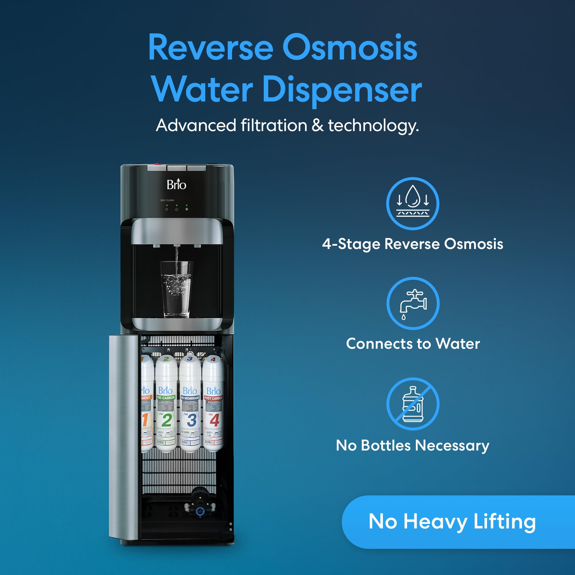 Brio Commercial Grade Bottleless Ultra Safe Reverse Osmosis Drinking Water Filter Water Cooler Dispenser-3 Temperature Settings Hot, Cold & Room Water - UL Approved – Point of Use