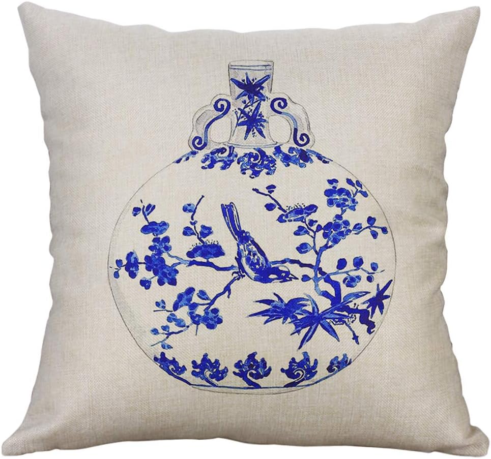 VRTUR Chinese Style Blue and White Vase Chair Cushion Pillowcase Cotton Linen Party Gifts Prize For Office