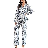 WDIRARA Women's 2 Piece Graphic Pajama Set Button Down Sleepwear Long Sleeve Shirt and Pants Pjs