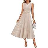 ZESICA Womens Spring Sleeveless Midi Sweater Dress 2026 Summer Casual Pleated A Line Flowy Knit Long Dresses with Belt