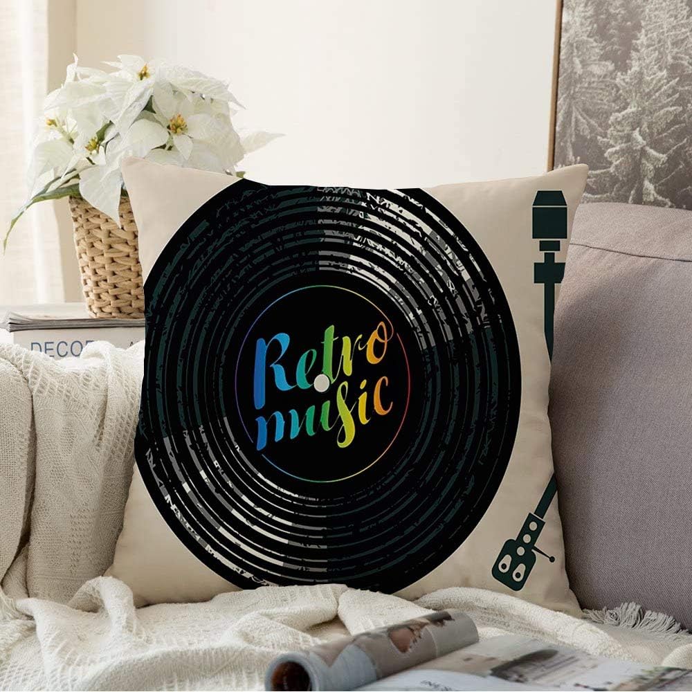 Decorative Pillow Cover Lettering Acoustic Vinyl Record