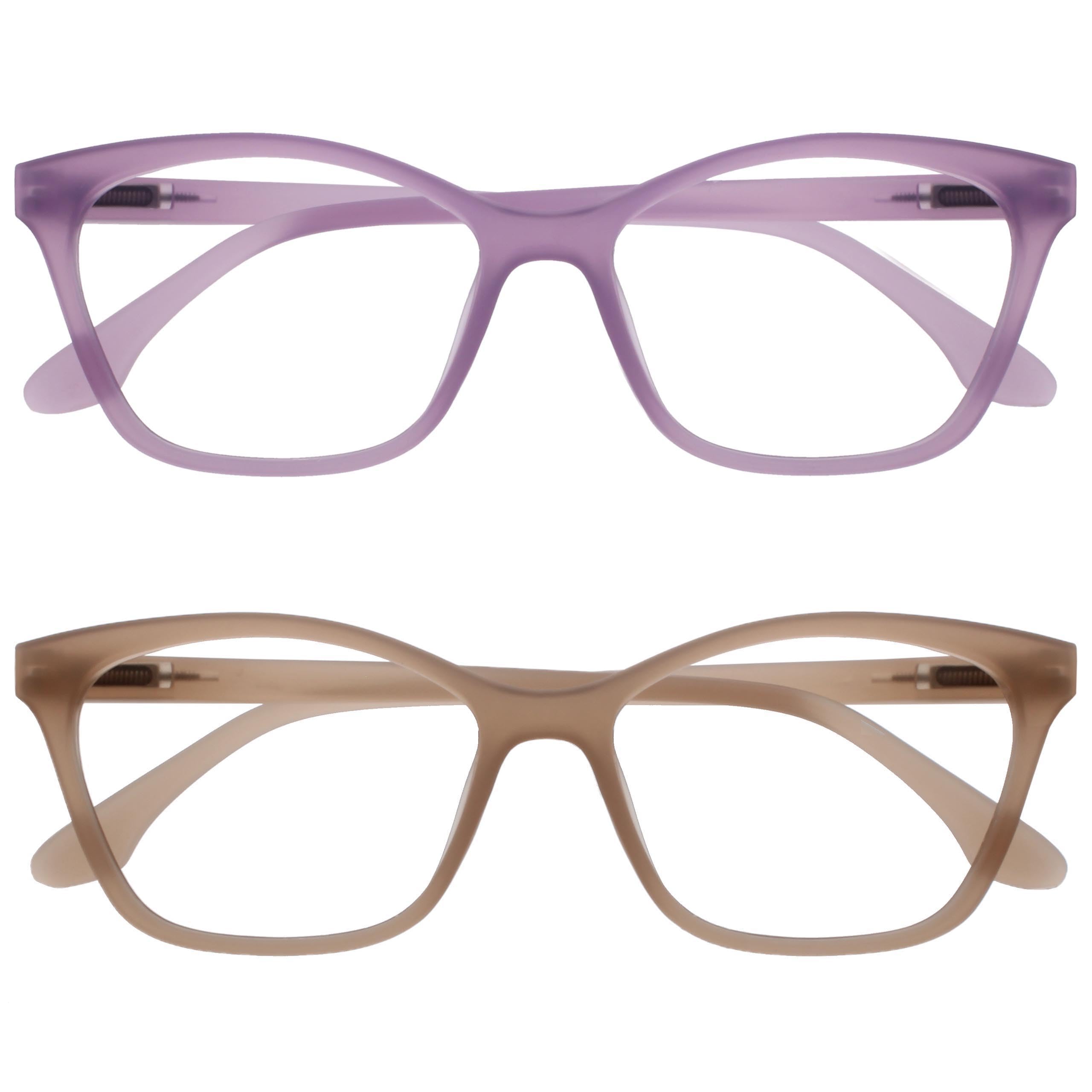 OPULIZE KAT Reading Glasses - 2-Pack - Cat-Eye Frame - Purple, Taupe - Men & Women - Spring Hinges - RR59-5U - +3.50