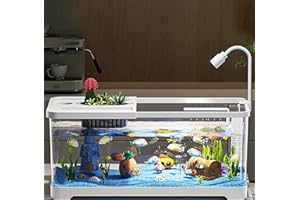 Fish Tank with Filter and Light, Aquarium Kit Small, Rectangular Aquarium Tank with LED Light, Tray Filter System(White,52.7 