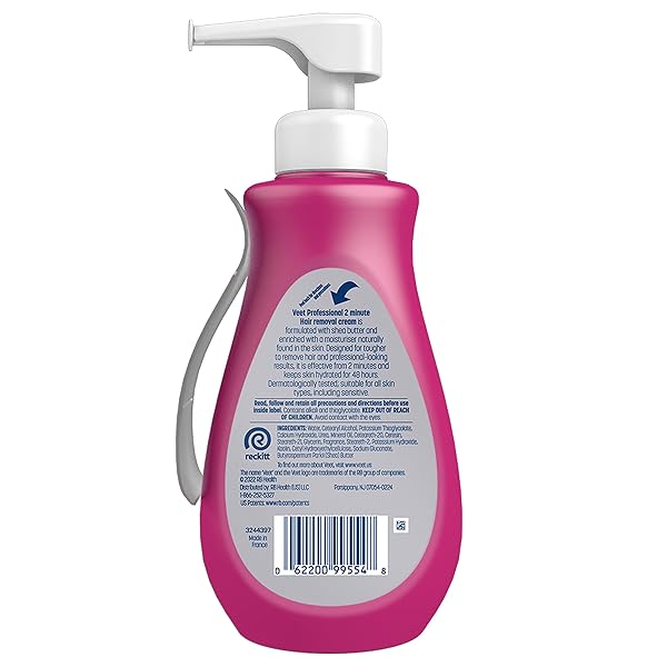 VEET PROFESSIONAL 2 MINUTE CREAM FOR ALL SKIN TYPES WITH SHEA BUTTER, FULL BIKINI & PUBIC HAIR REMOVAL, DERMATOLOGICALLY TESTED, 13.5 FL OZ BOTTLE W/SPATULA
