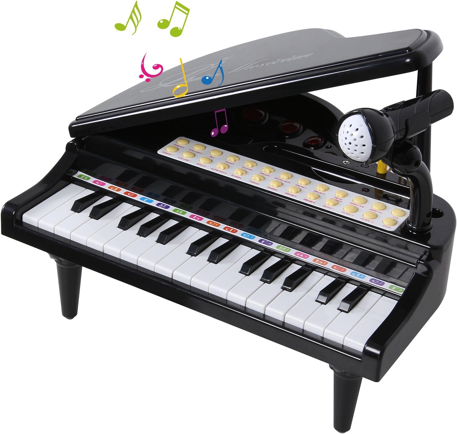 SGILE 31 Keys Piano Toys - Electronic Keyboard Musical Toy Set with Microphone Light and Song, Learn-to-Play for Kids Toddlers Singing Music Development, Audio link with Mobile MP3 IPad PC, Black
