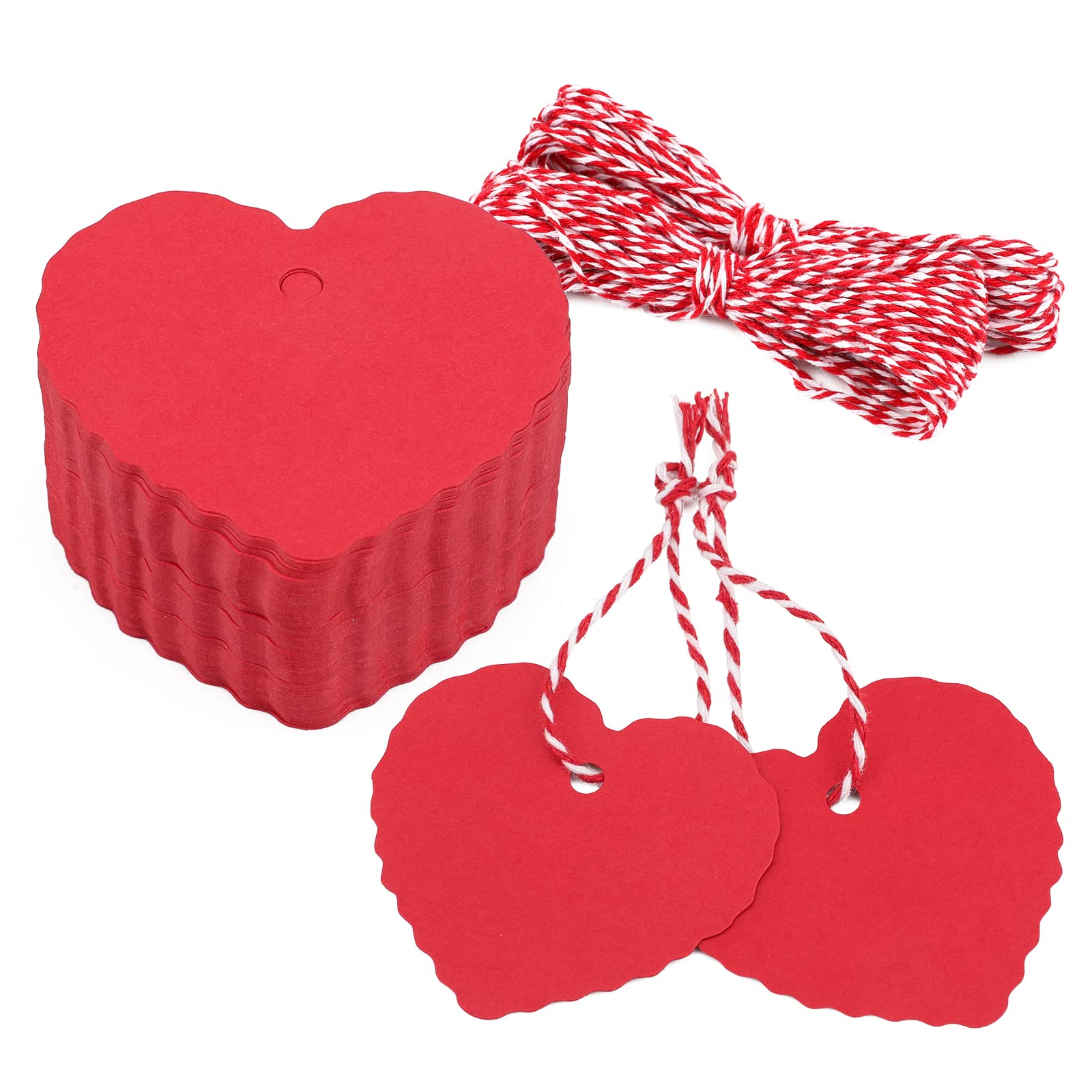 jijAcraft 100PCS Valentines Heart Tags Red Gift Tags,6.5X6CM Wedding Favour Hang Tags with 20M Red and White String for Valentines Day,Mothers' Day or DIY Crafts & Price Tags