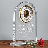 QAZMJUE 25th Wedding Anniversary Clock Gifts for Couples - Elegant Crystal Glass Clock Keepsake for Husband & Wife - Unique Home Decor for 25 Years of Marriage